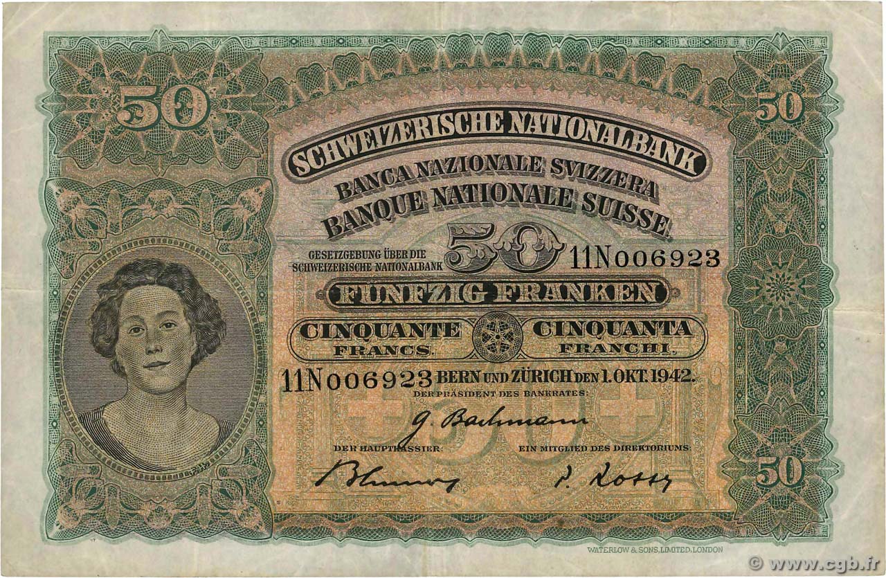 50 Francs SUISSE  1942 P.34m TB
