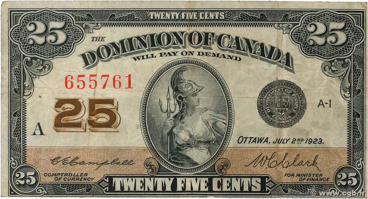 25 Cents CANADA  1923 P.011c TB