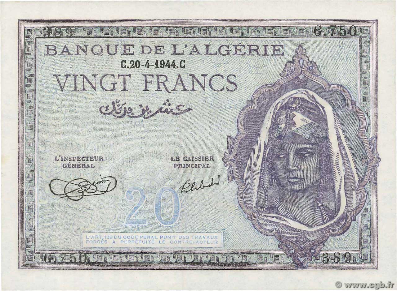 20 Francs ALGERIA  1944 P.092a q.FDC