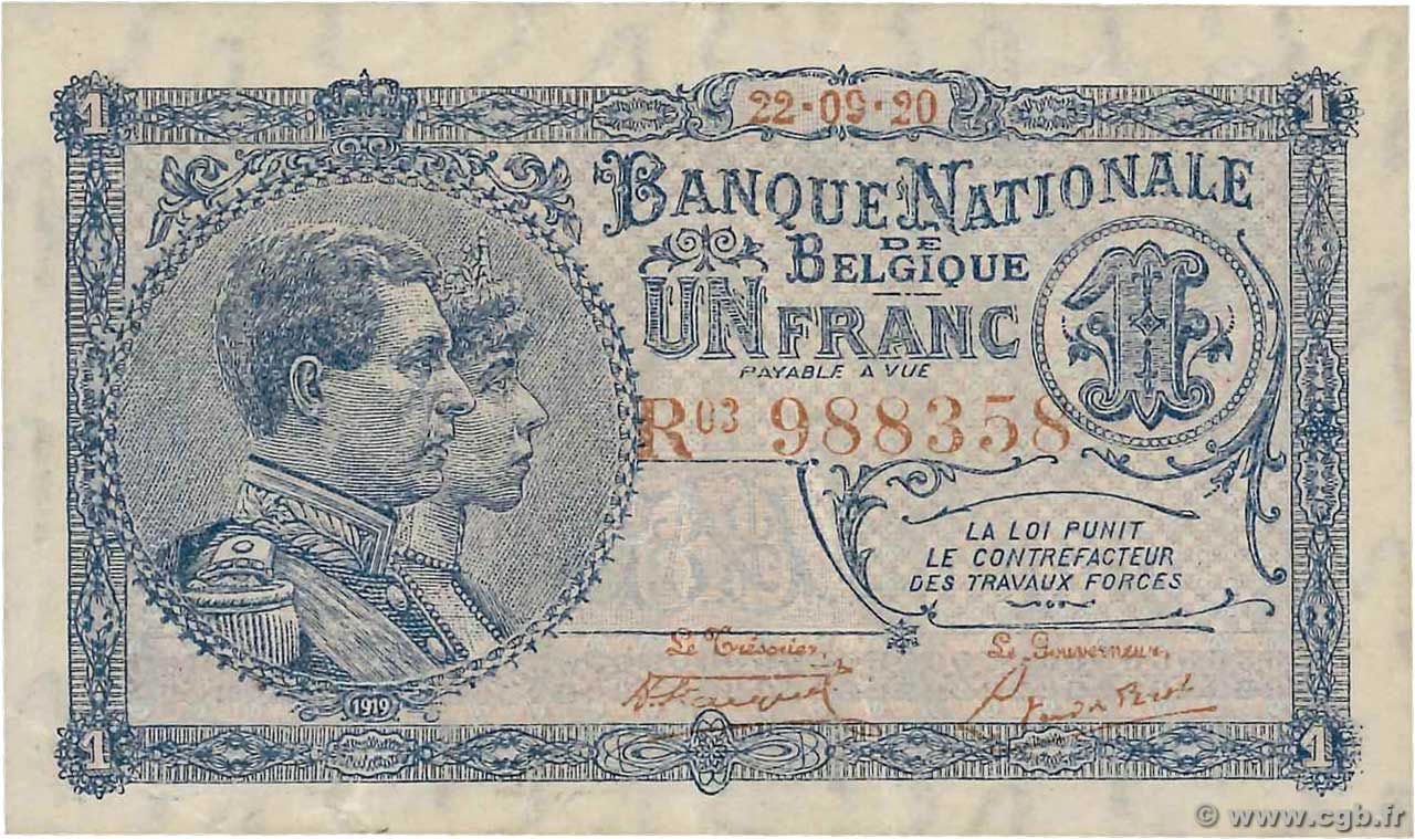 1 Franc BELGIQUE  1920 P.092 TTB