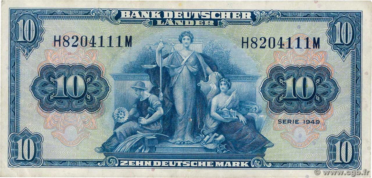 10 Deutsche Mark GERMAN FEDERAL REPUBLIC  1949 P.16a BC+