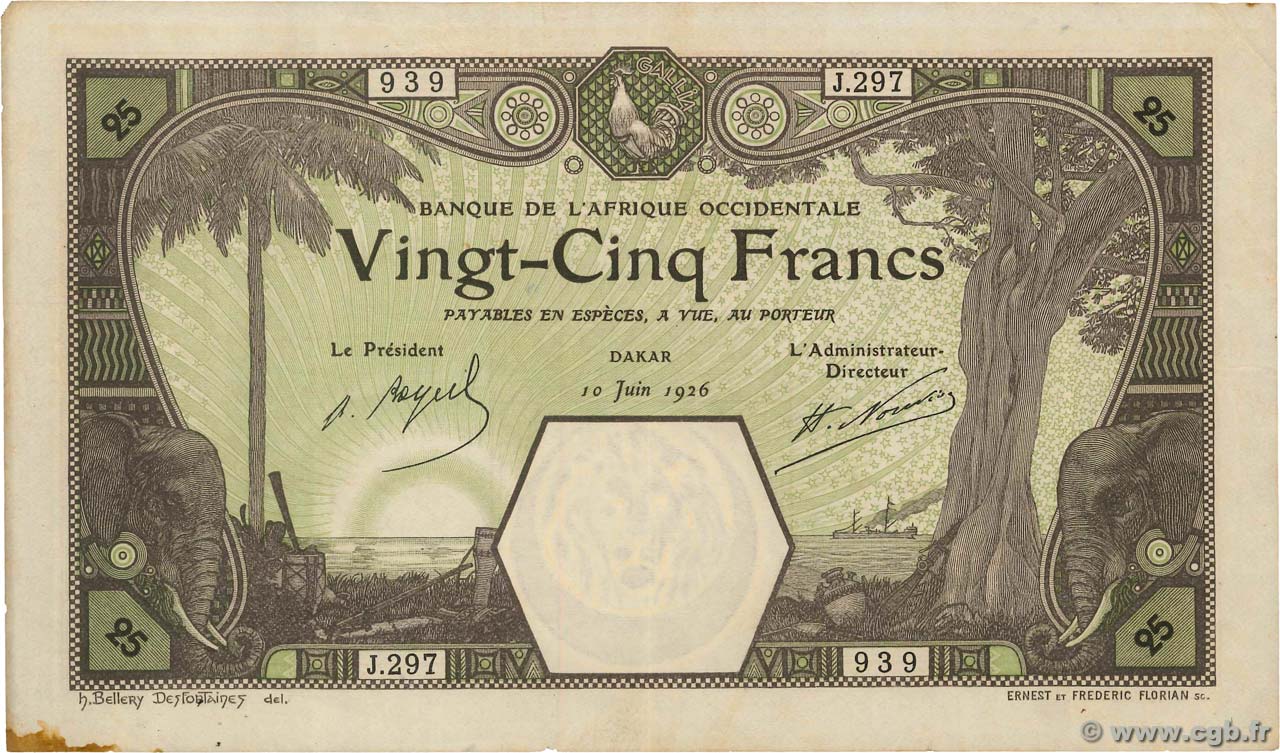 25 Francs DAKAR AFRIQUE OCCIDENTALE FRANÇAISE (1895-1958) Dakar 1926 P.07Bc TTB+