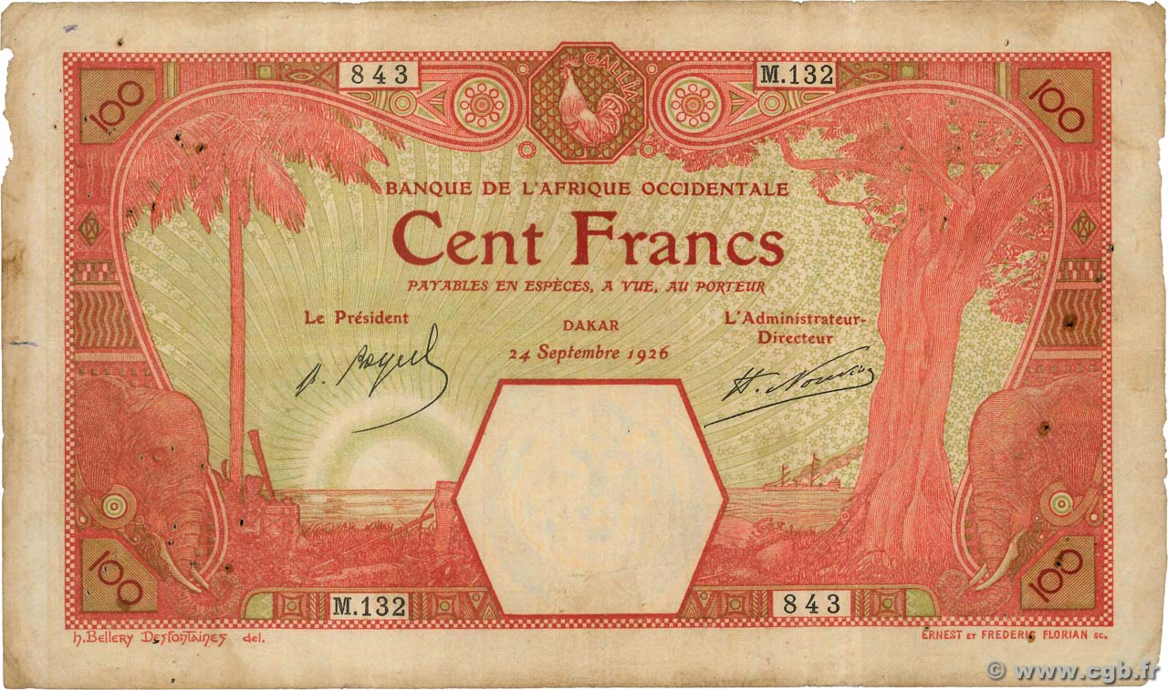 100 Francs DAKAR AFRIQUE OCCIDENTALE FRANÇAISE (1895-1958) Dakar 1926 P.11Bb pr.TB