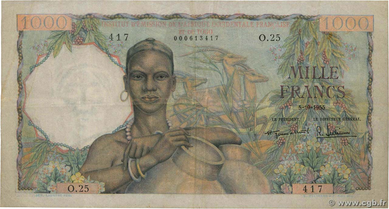 1000 Francs AFRIQUE OCCIDENTALE FRANÇAISE (1895-1958)  1955 P.48 TTB+