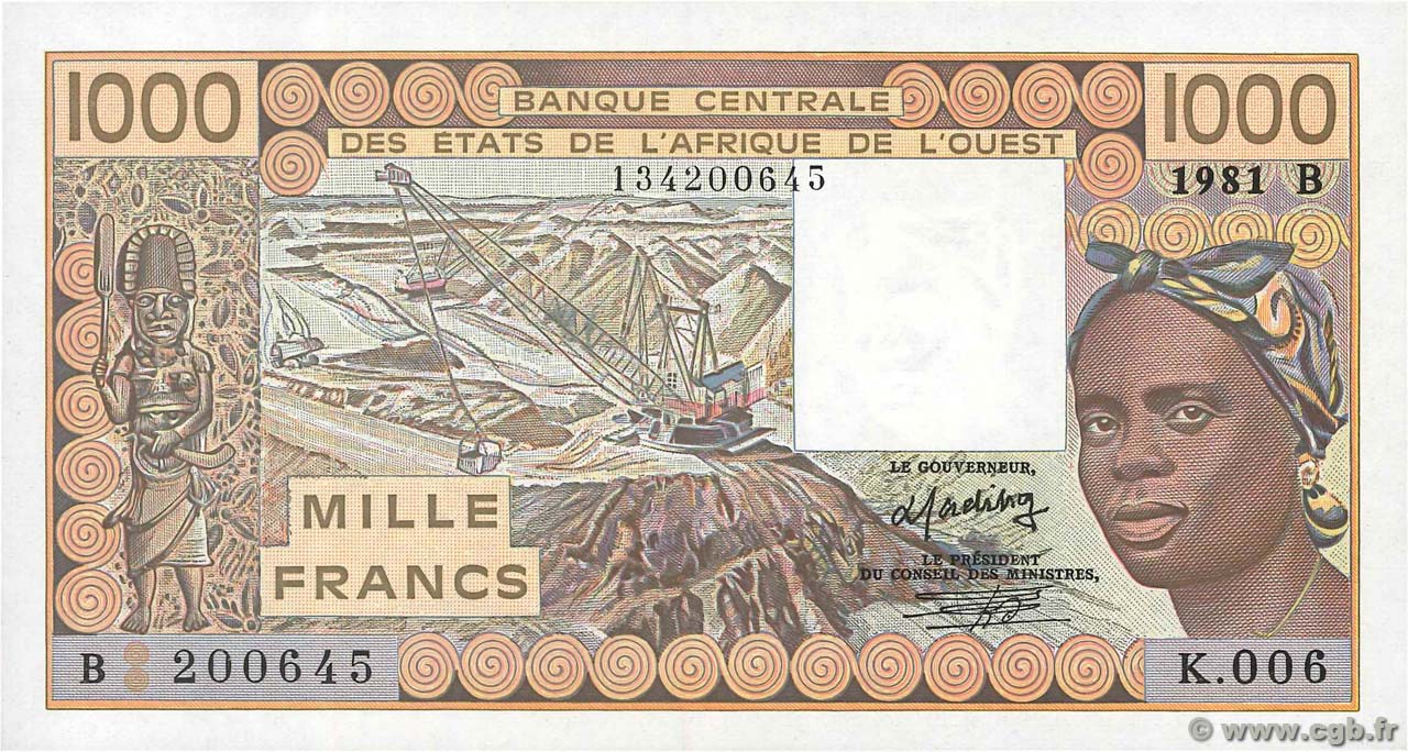 1000 Francs ÉTATS DE L AFRIQUE DE L OUEST  1981 P.207Bb SPL