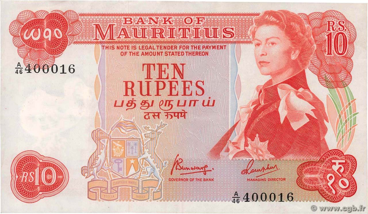 10 Rupees ÎLE MAURICE  1967 P.31c TTB