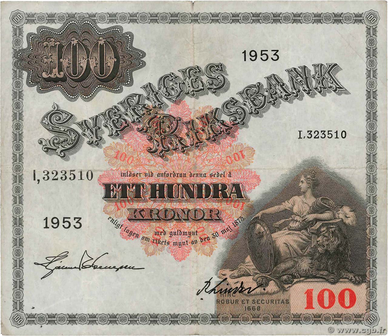 100 Kronor SUÈDE  1953 P.36ai TB