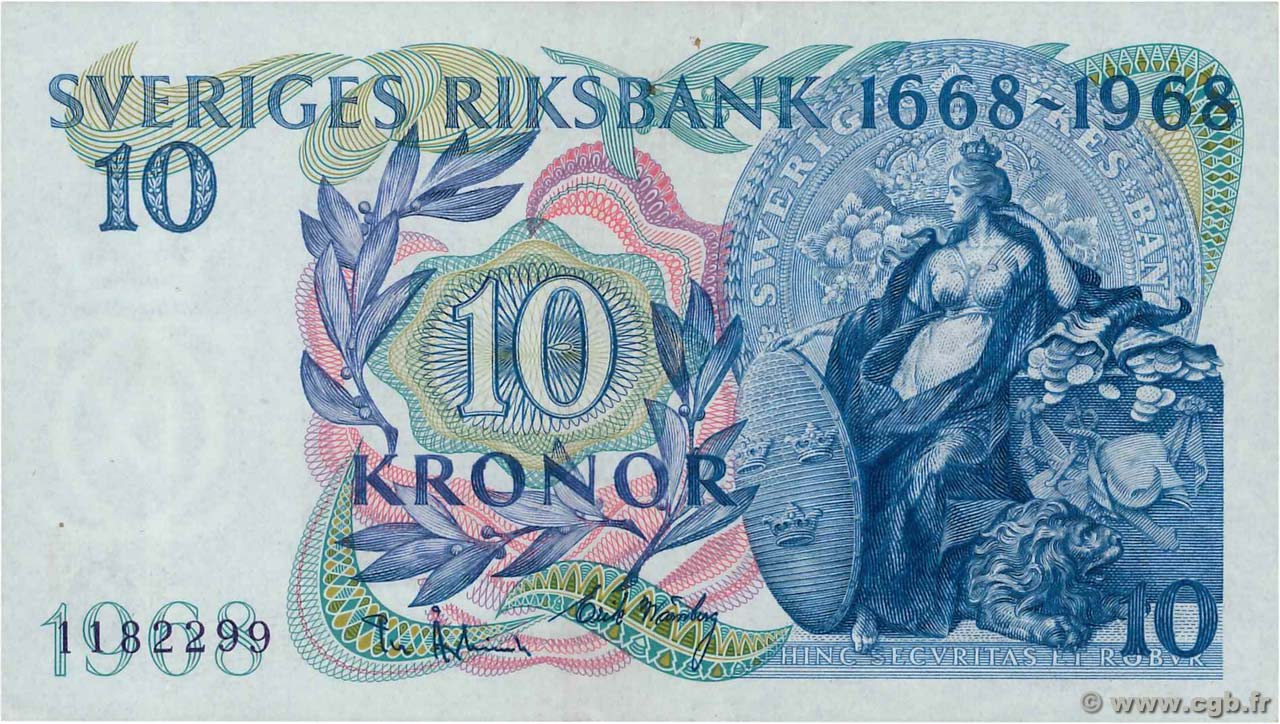 10 Kronor Commémoratif SUÈDE  1968 P.56a NEUF