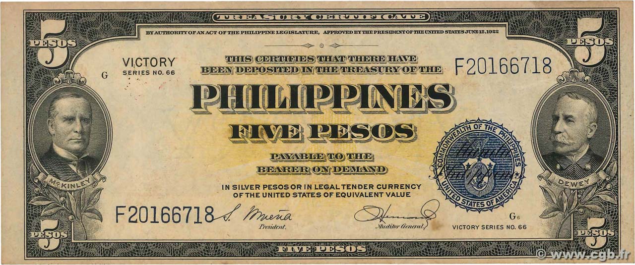 5 Pesos PHILIPPINES  1949 P.119b SUP