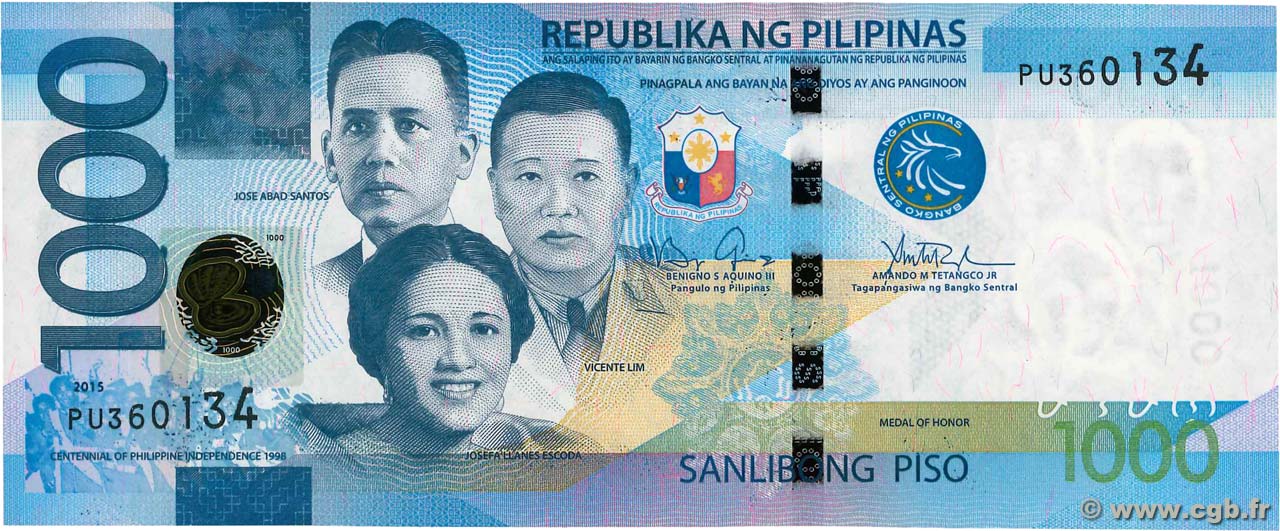 1000 Piso PHILIPPINES  2015 P.211a pr.NEUF