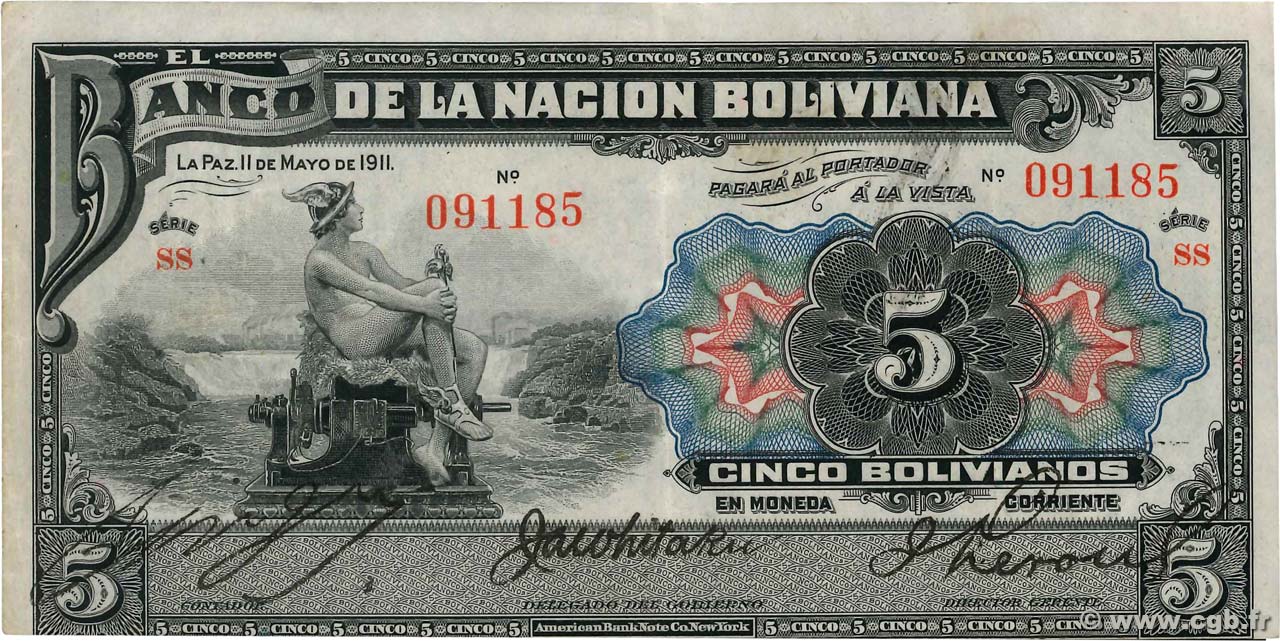 5 Bolivianos BOLIVIE  1911 P.105b TTB