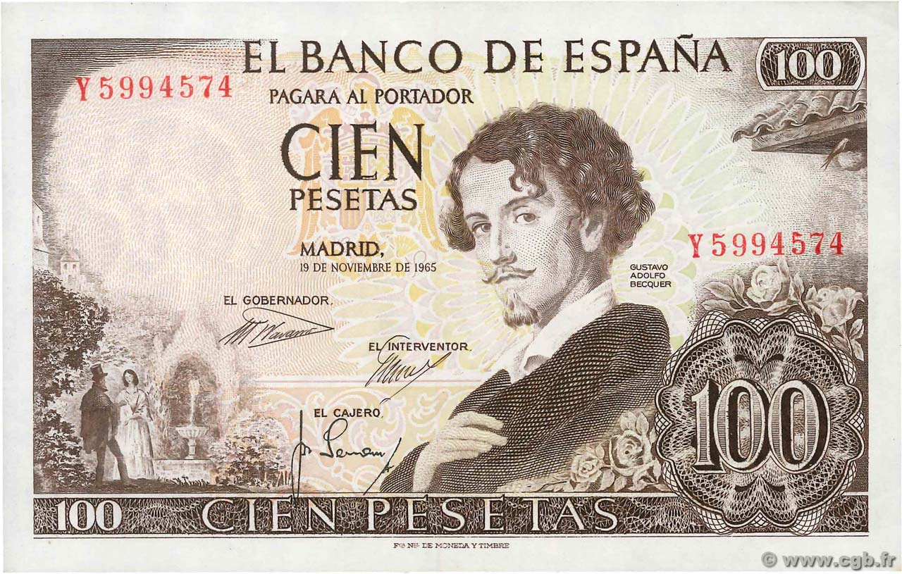 100 Pesetas ESPAÑA  1965 P.150 SC+