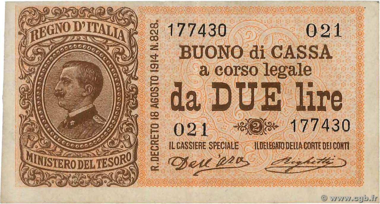 2 Lire ITALIA  1914 P.037a SPL