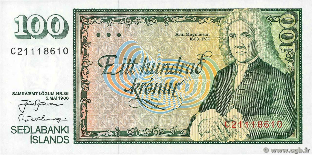 100 Kronur ISLANDE  1986 P.54a NEUF