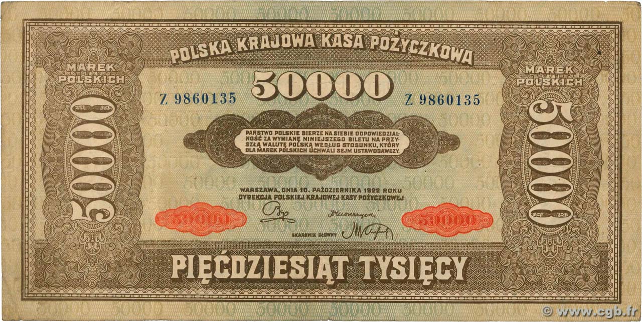 50000 Marek POLOGNE  1922 P.033 pr.TTB