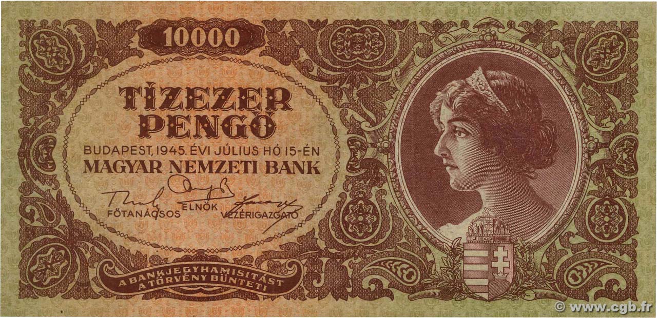 10000 Pengö HONGRIE  1945 P.119a NEUF