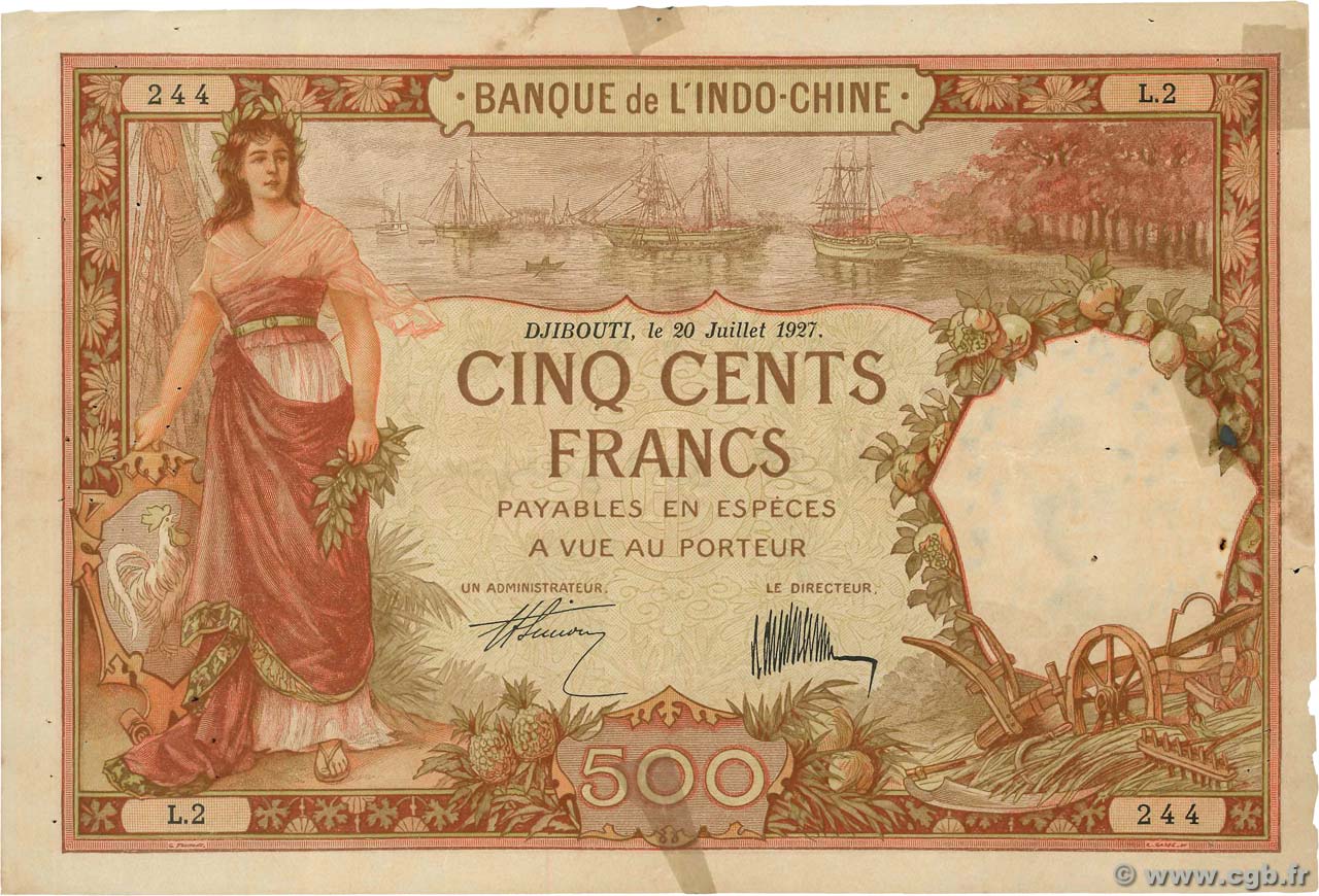 500 Francs DJIBOUTI  1927 P.09a TB+