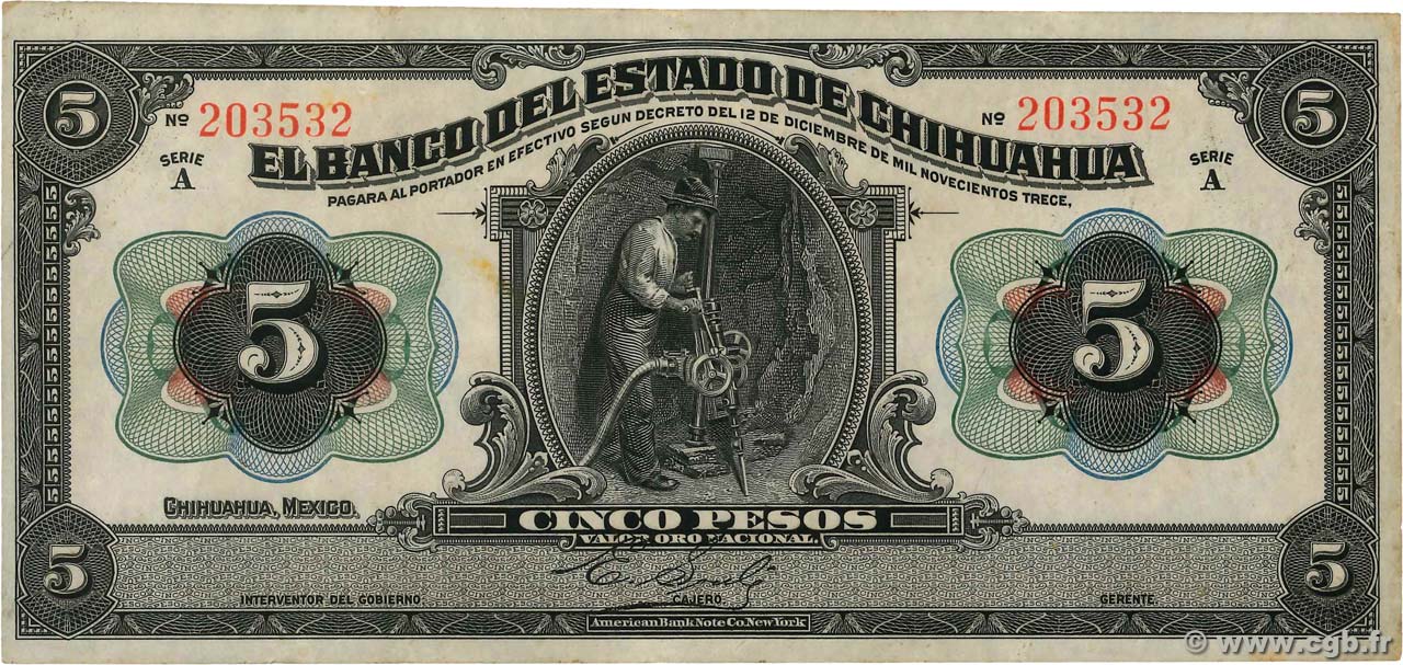 5 Pesos MEXIQUE  1913 PS.0132a TTB