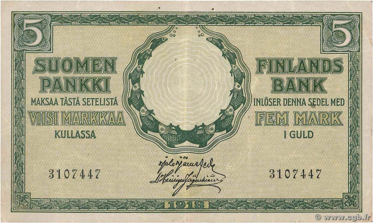 5 Markkaa FINLANDE  1918 P.036 TTB+