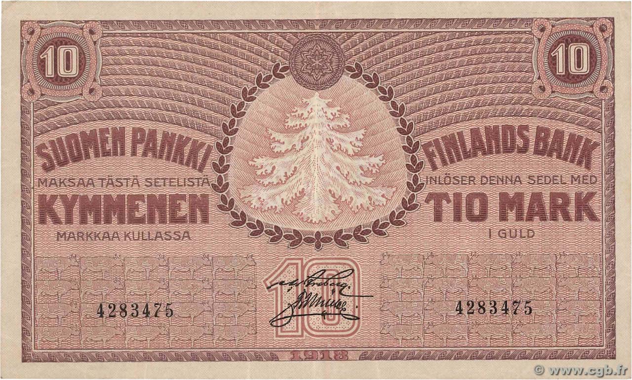 10 Markkaa FINLANDE  1918 P.037 SUP