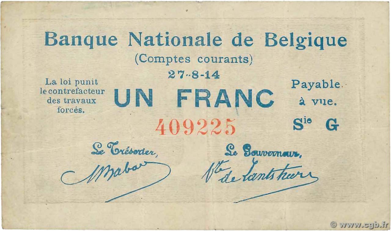 1 Franc BELGIQUE  1914 P.081 TB+