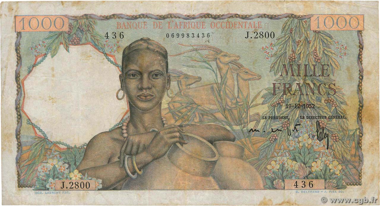 1000 Francs AFRIQUE OCCIDENTALE FRANÇAISE (1895-1958)  1952 P.42 TB