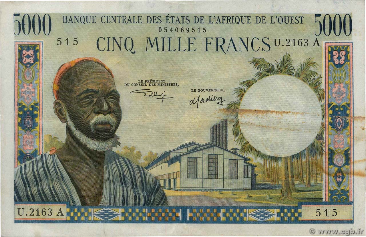 5000 Francs ÉTATS DE L AFRIQUE DE L OUEST  1973 P.104Ai TTB