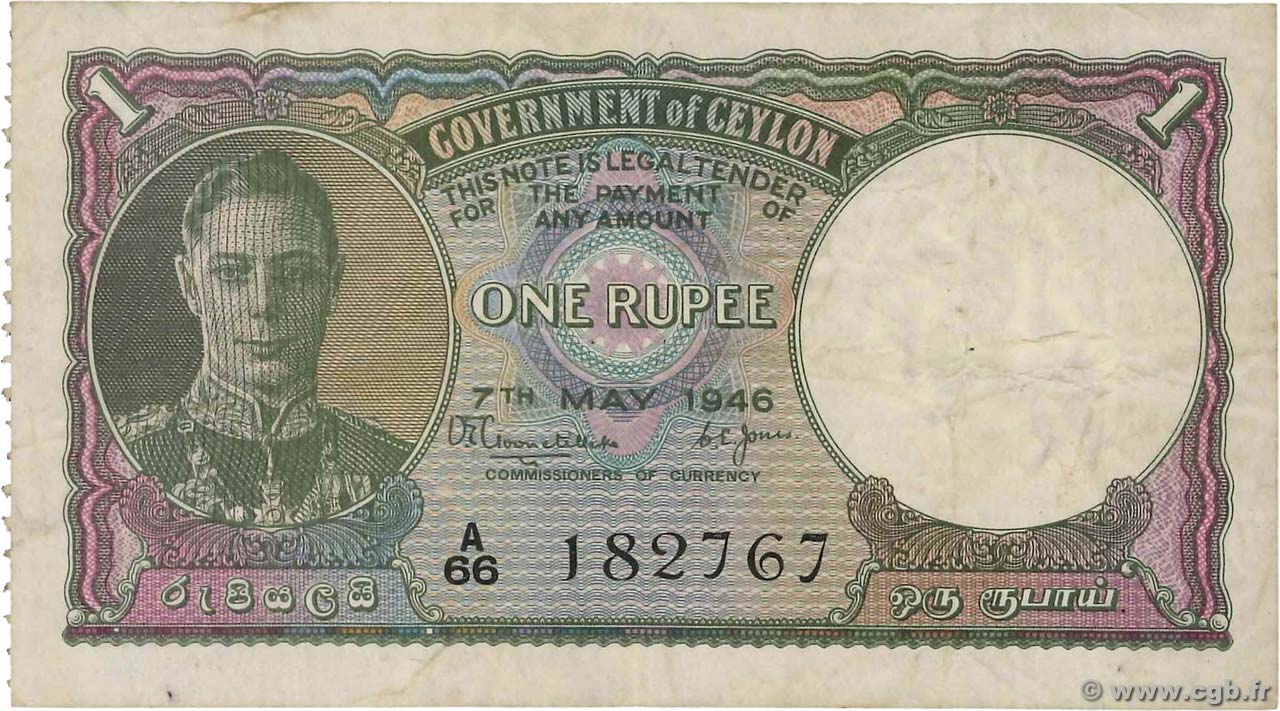 1 Rupee CEYLAN  1947 P.34 TB