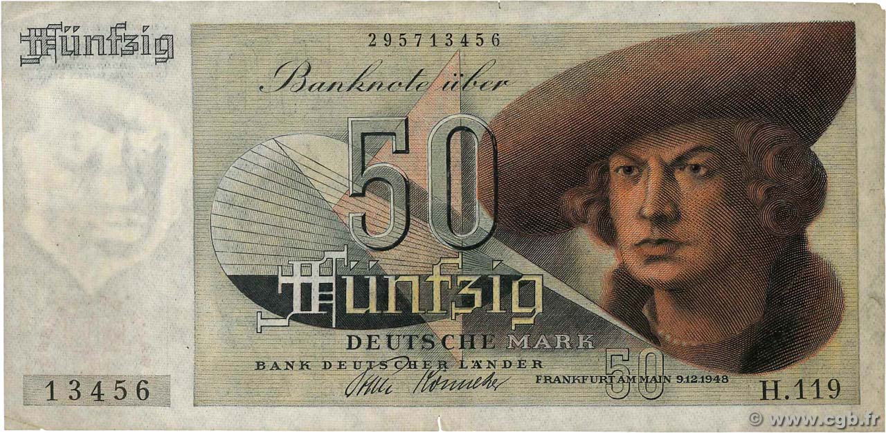 50 Deutsche Mark GERMAN FEDERAL REPUBLIC  1948 P.14a BC+