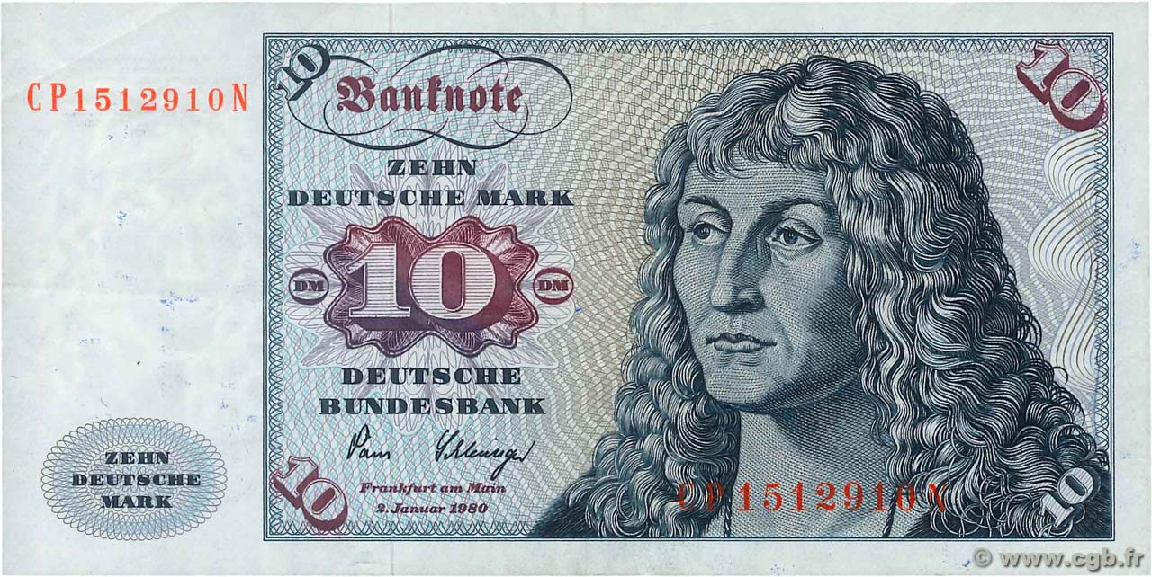 10 Deutsche Mark ALLEMAGNE FÉDÉRALE  1980 P.31d TTB
