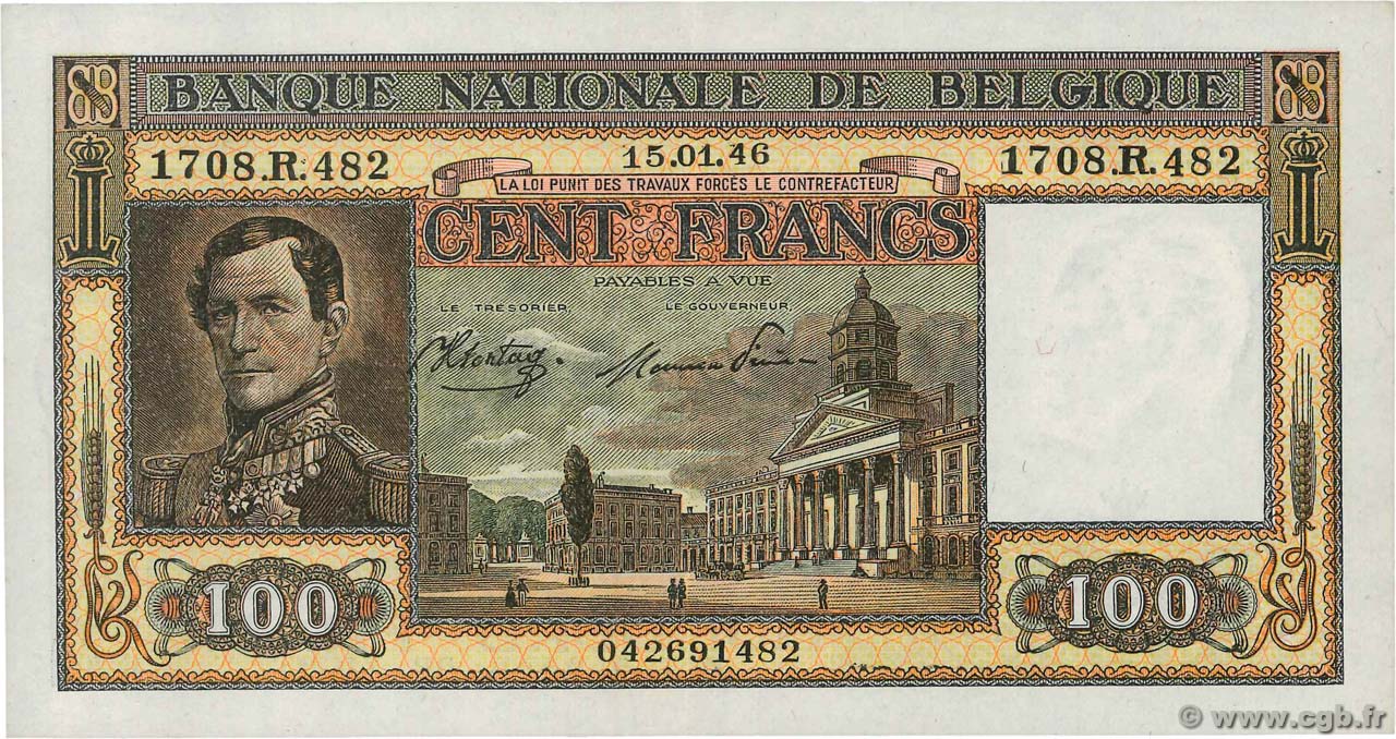 100 Francs BELGIQUE  1946 P.126 SUP+