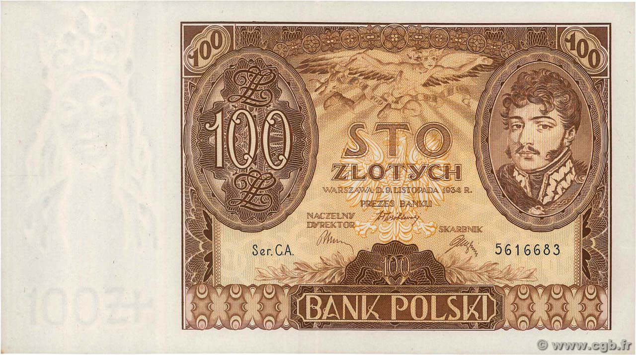 100 Zlotych POLEN  1934 P.075a fST