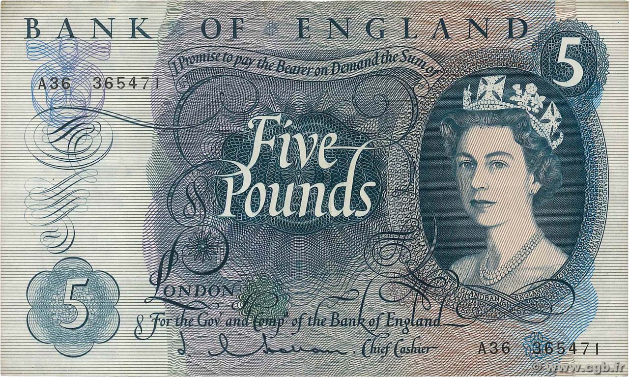 5 Pounds ENGLAND  1963 P.375a VF