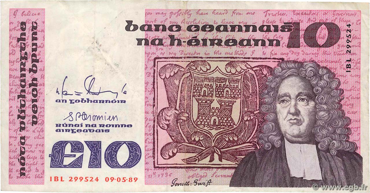 10 Pounds IRLANDA  1989 P.072c BC