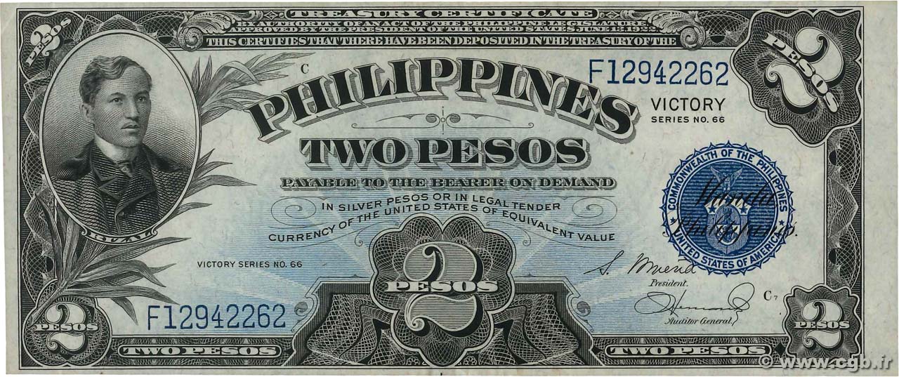 2 Pesos PHILIPPINEN  1944 P.095a VZ
