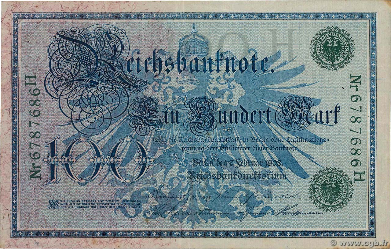 100 Mark GERMANY  1908 P.034 XF