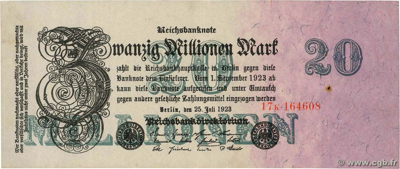 20 Millions Mark GERMANIA  1923 P.097b SPL