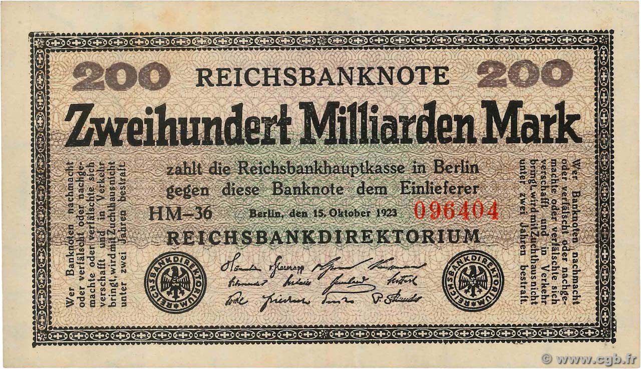 200 Milliarden Mark GERMANIA  1923 P.121a SPL+