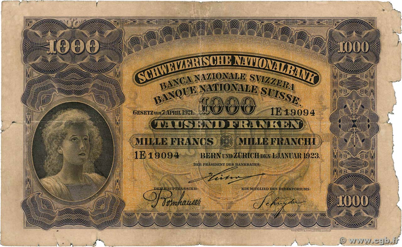 1000 Francs SUISSE  1923 P.30 SGE