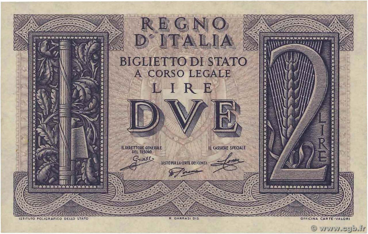 2 Lire ITALIE  1939 P.027 pr.NEUF