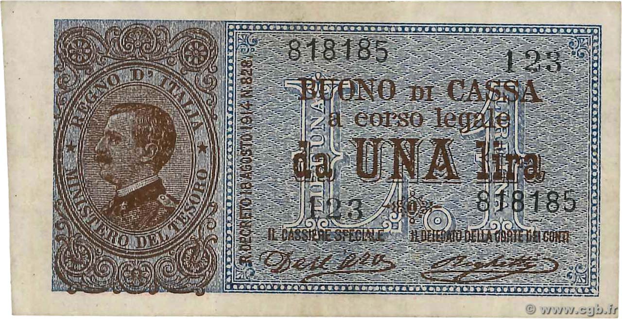 1 Lire ITALY  1914 P.036a VF