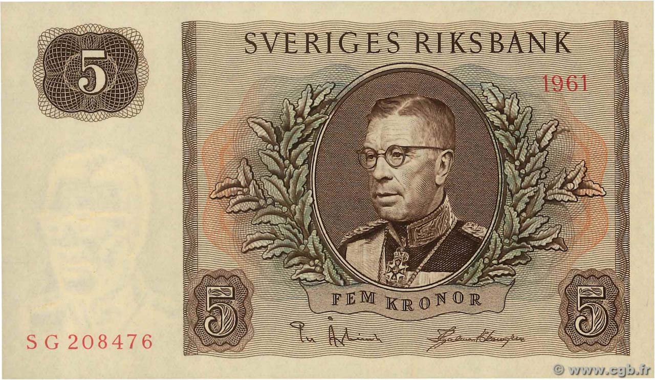 5 Kronor SUÈDE  1961 P.42f UNC