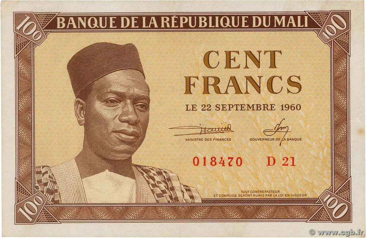 100 Francs MALí  1960 P.02 EBC+