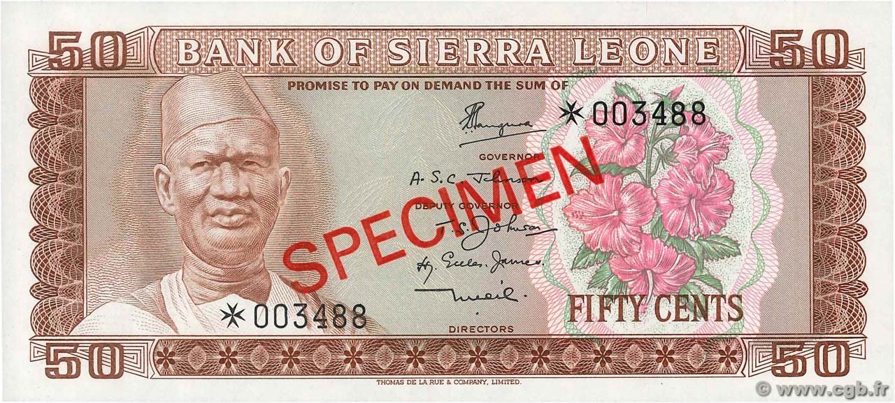 50 Cents Spécimen SIERRA LEONA  1979 P.04s FDC