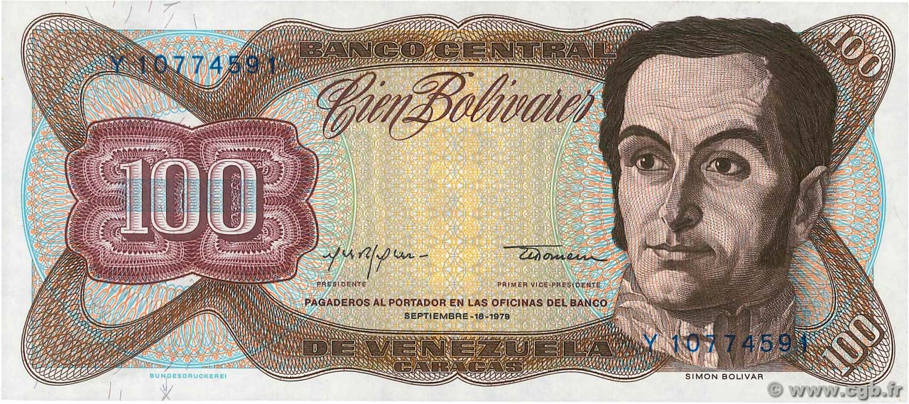100 Bolivares VENEZUELA  1979 P.055f FDC