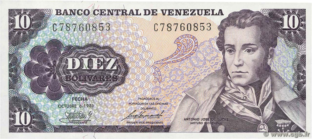 10 Bolivares VENEZUELA  1981 P.060a FDC