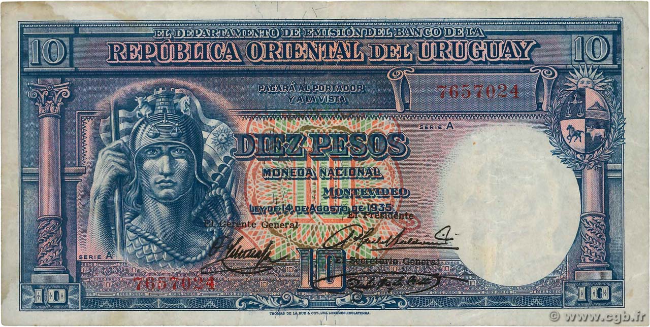 10 Pesos URUGUAY  1935 P.030b SS