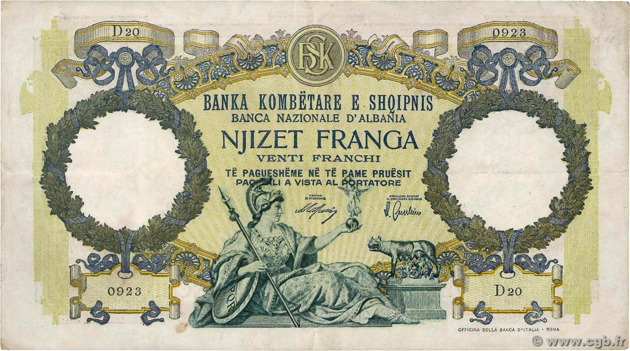 20 Franga ALBANIA  1939 P.07 MBC