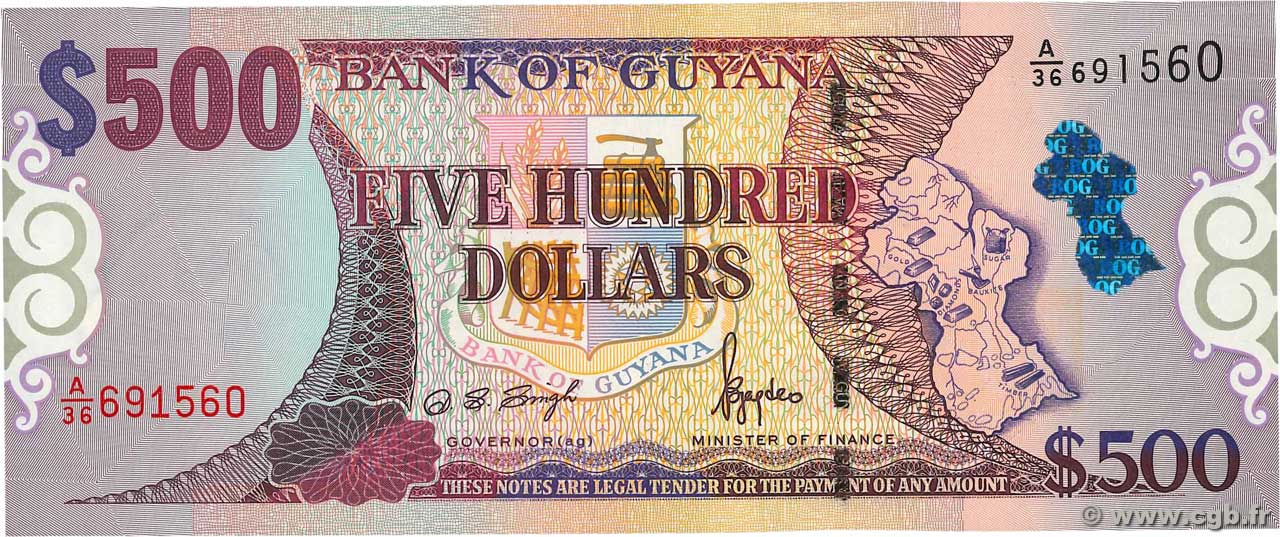 500 Dollars GUYANA  2002 P.34a FDC