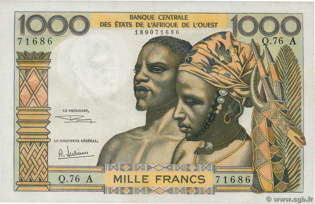 1000 Francs ÉTATS DE L AFRIQUE DE L OUEST  1969 P.103Ag pr.NEUF